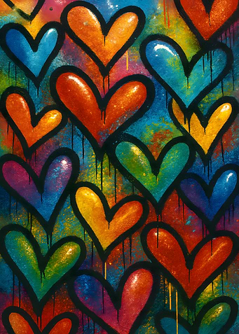 Colorful Hearts Graffiti Art