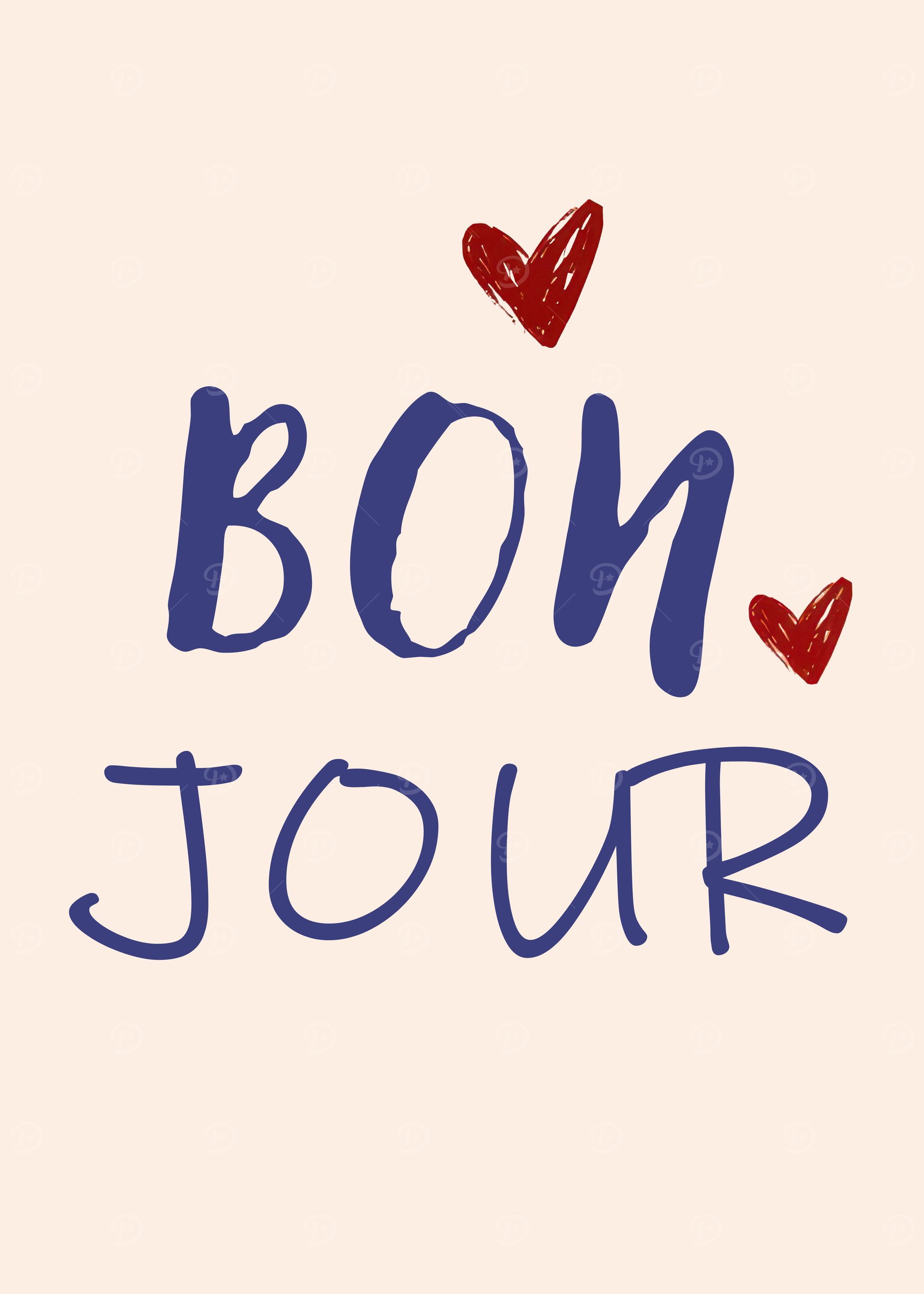 Bonjour greeting with hearts