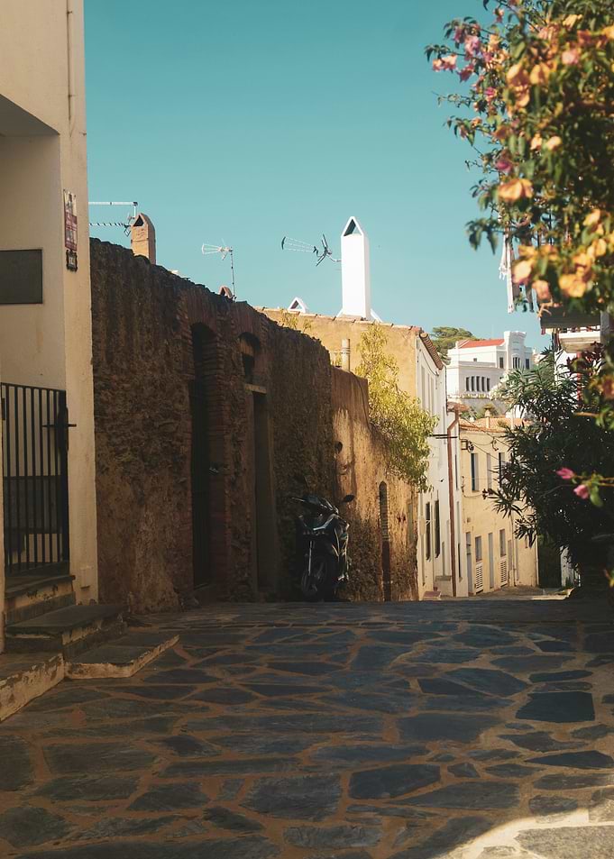 Motorcycle on a narrow Catalonian Street