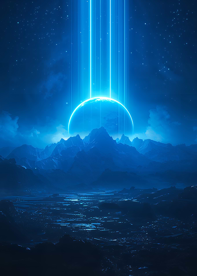 Blue Planet with Light Beams