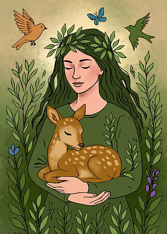 Woman with Deer and Nature
