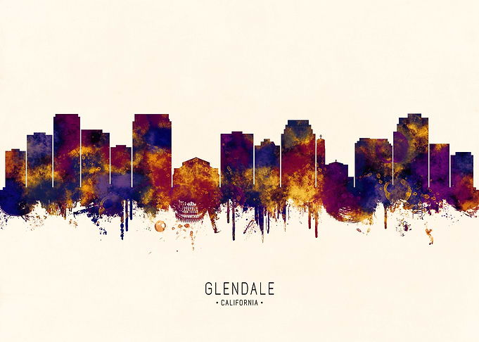 Glendale California Skyline Watercolor Silhouette
