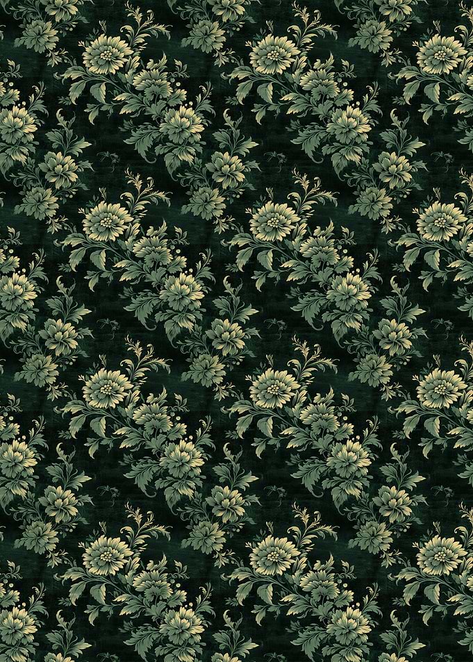 Floral Pattern on Dark Green Background