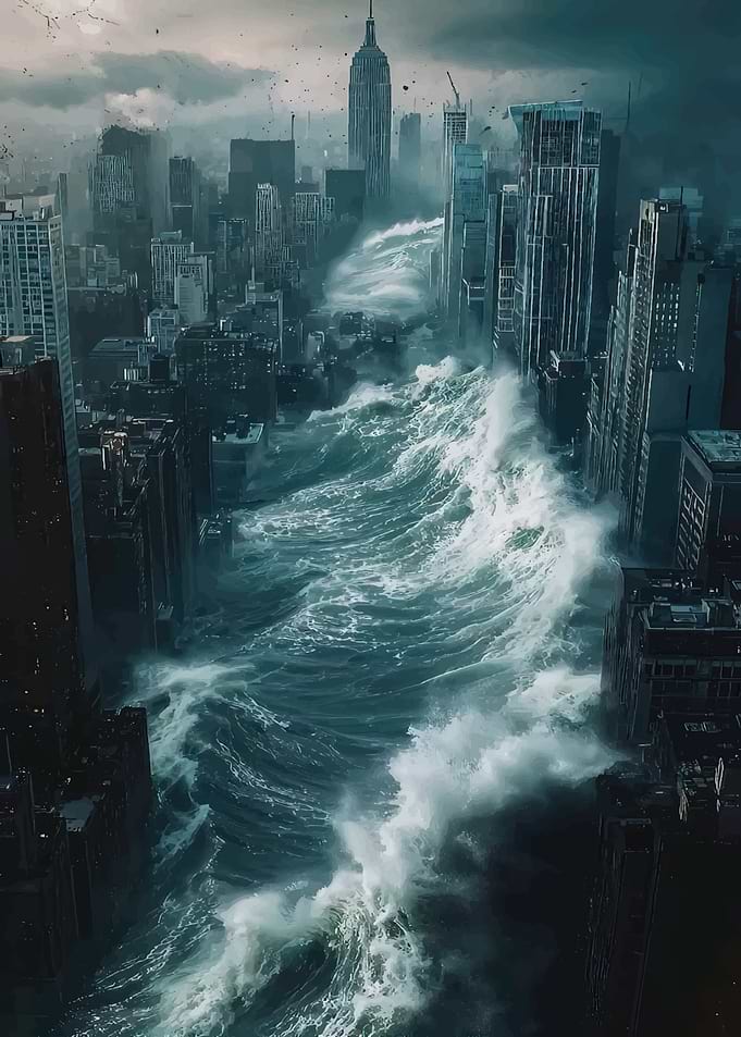 Flooded Cityscape with Empire State Building
