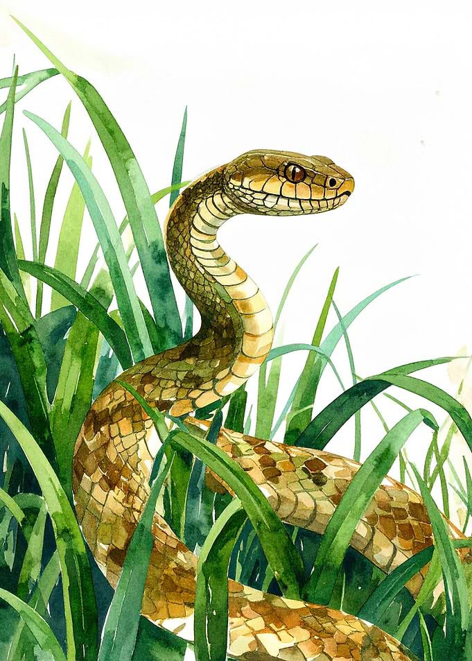 Snake in Grass Watercolor