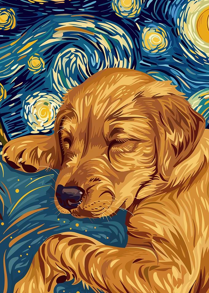 Dog Sleeping in Starry Night Style