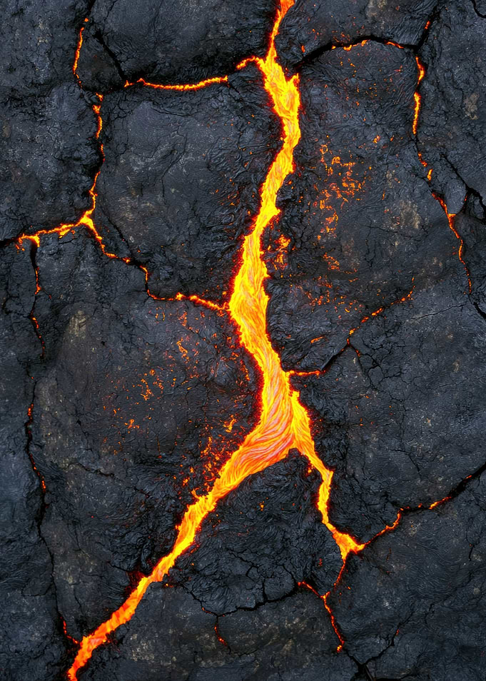 Flowing Lava Through Cracked Rock