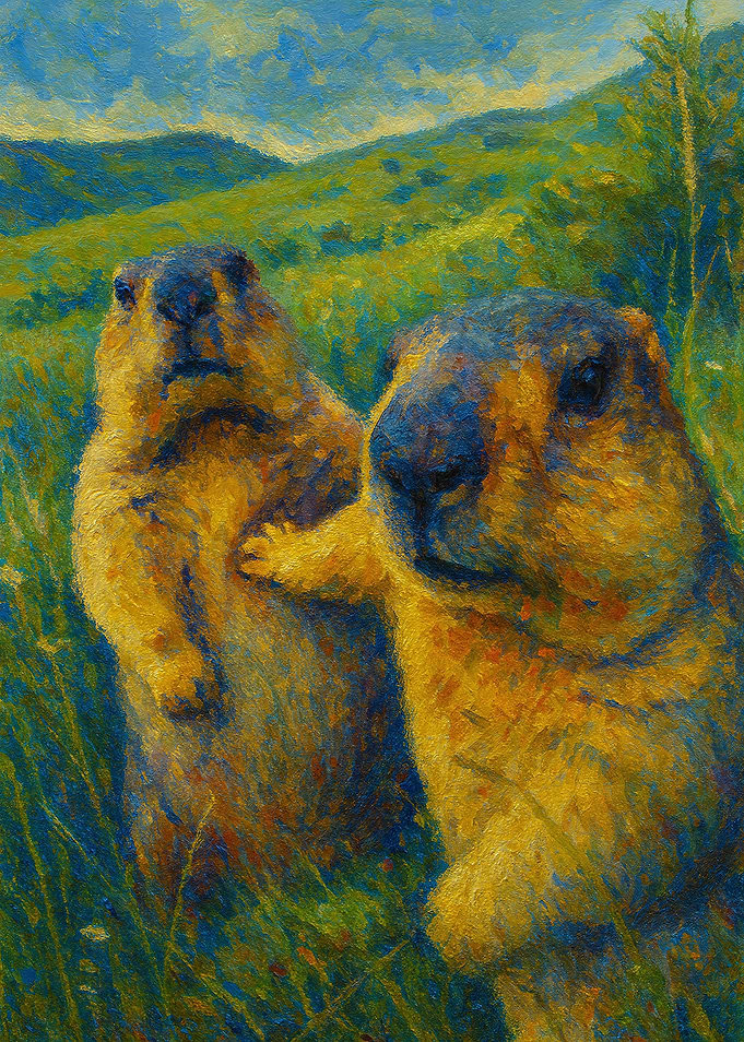Two Marmots in a Field Painting