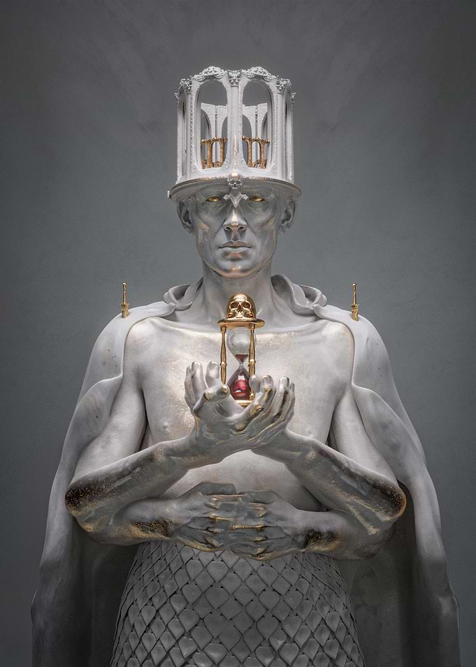 Statue Holding Hourglass with Skull