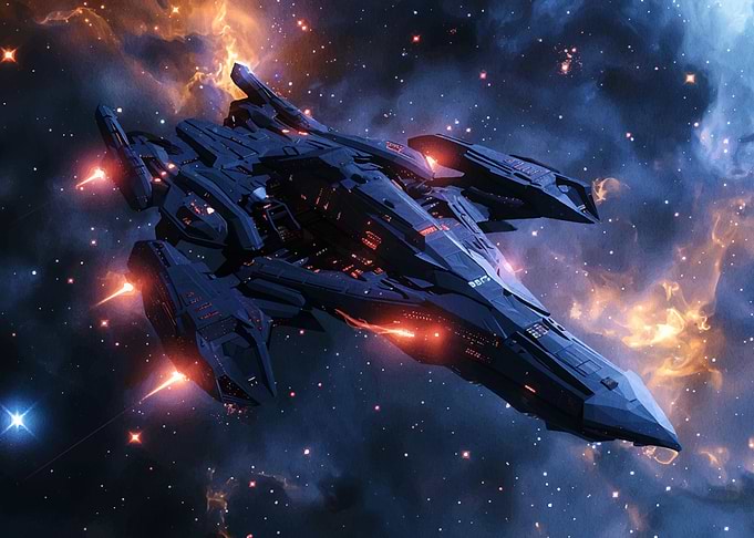 Futuristic Spaceship in Nebula