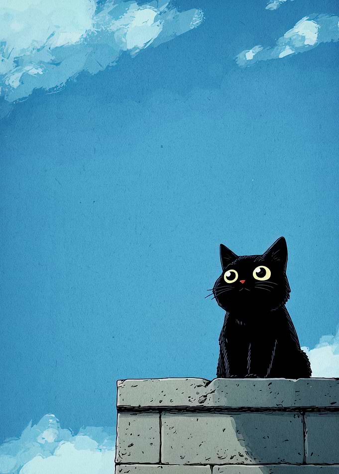 Black Cat on Brick Wall