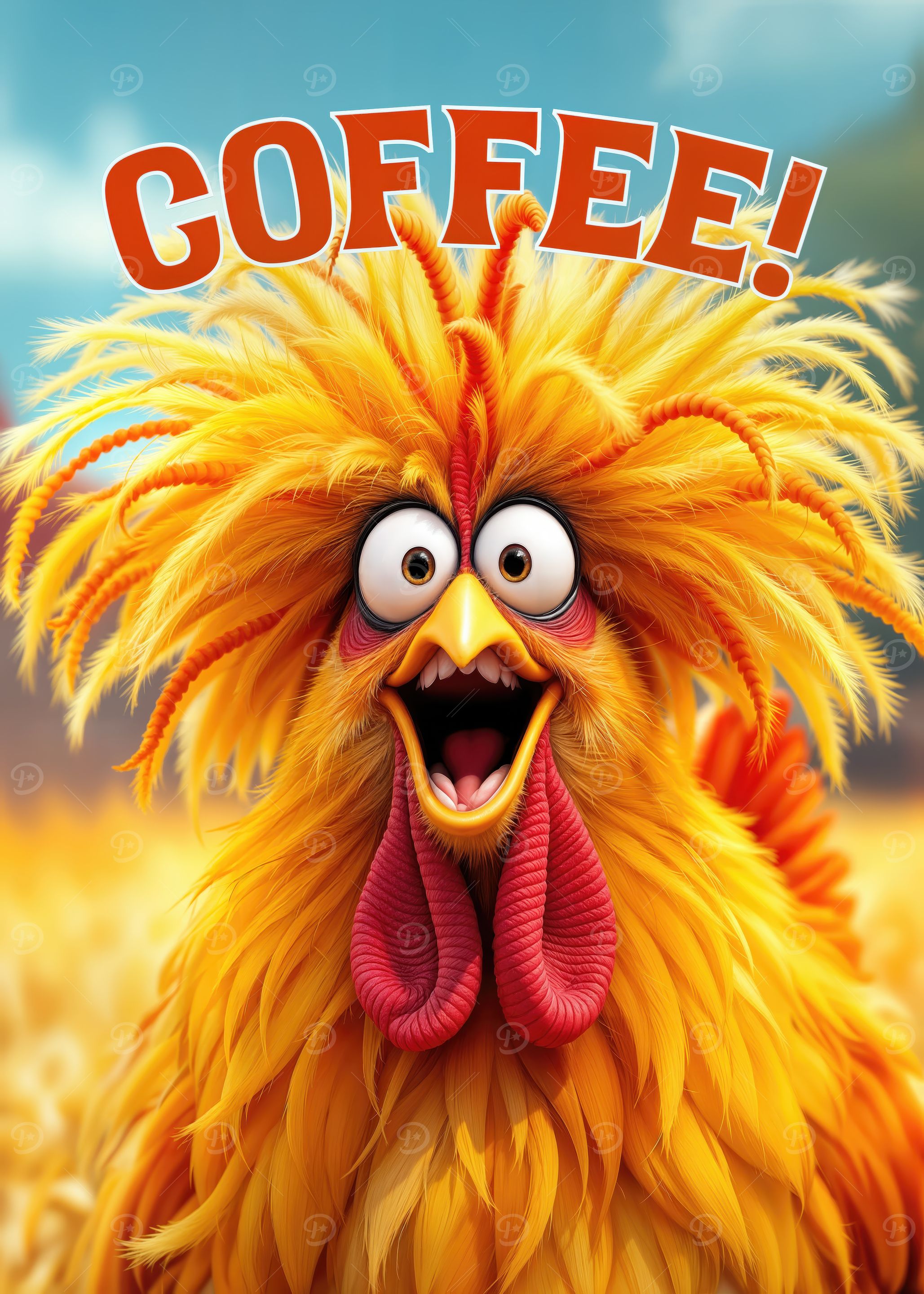 Coffee! Funny Cartoon Chicken Poster