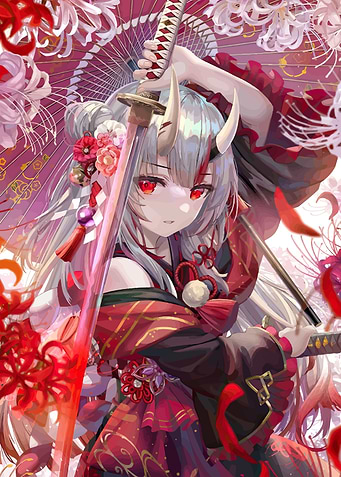 Anime Girl with Sword and Horns