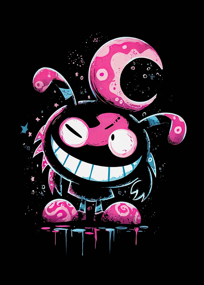 Cartoon Monster with Moon