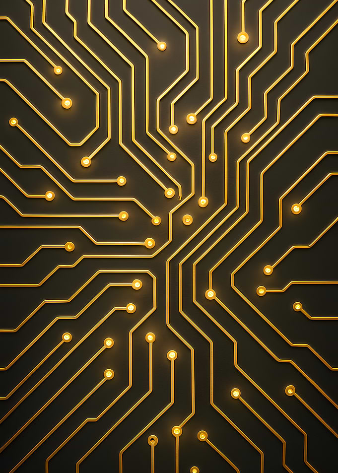 Golden Circuit Board on Black Background