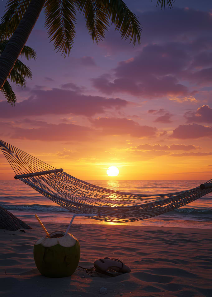 Tropical Beach Sunset with Hammock
