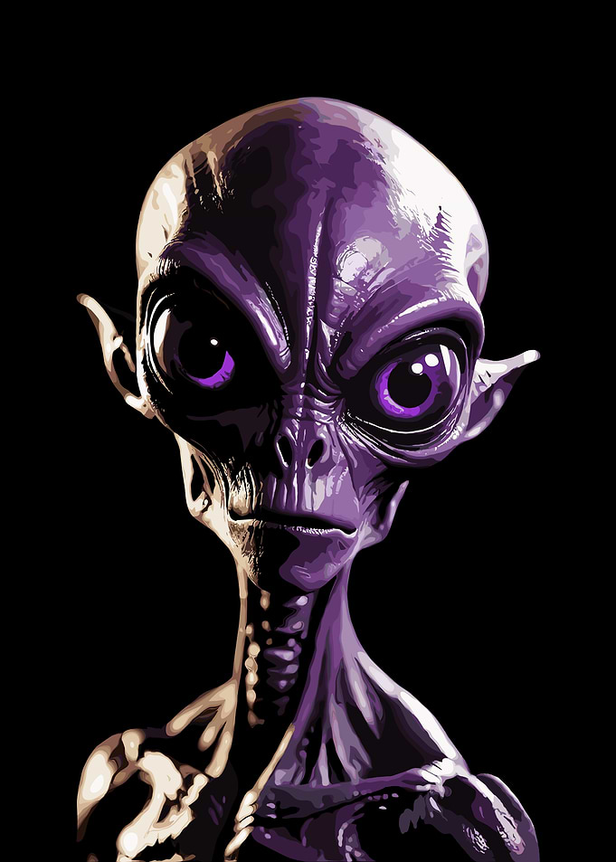 Purple Alien Portrait on Black Background