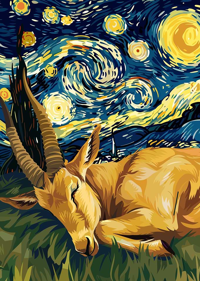 Sleeping Antelope Starry Night Art