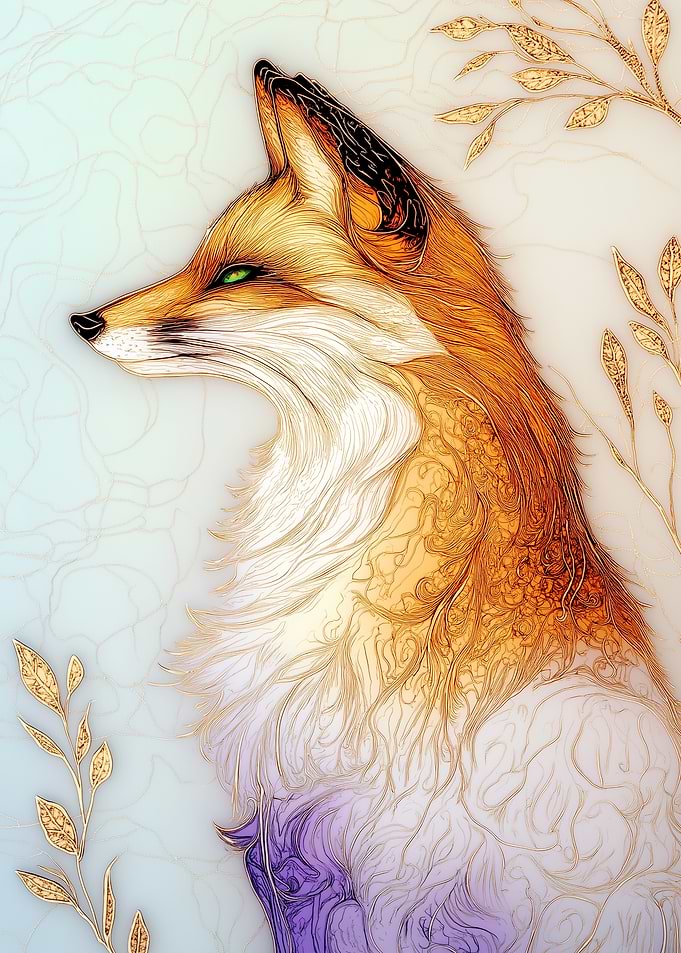 Elegant Fox Portrait with Golden Accents