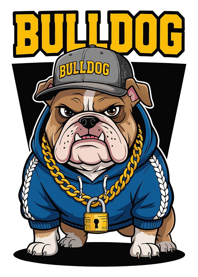 Cartoon Bulldog with Hoodie and Chain