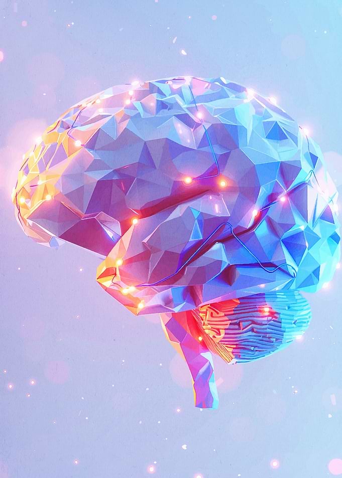 Geometric Brain with Glowing Connections