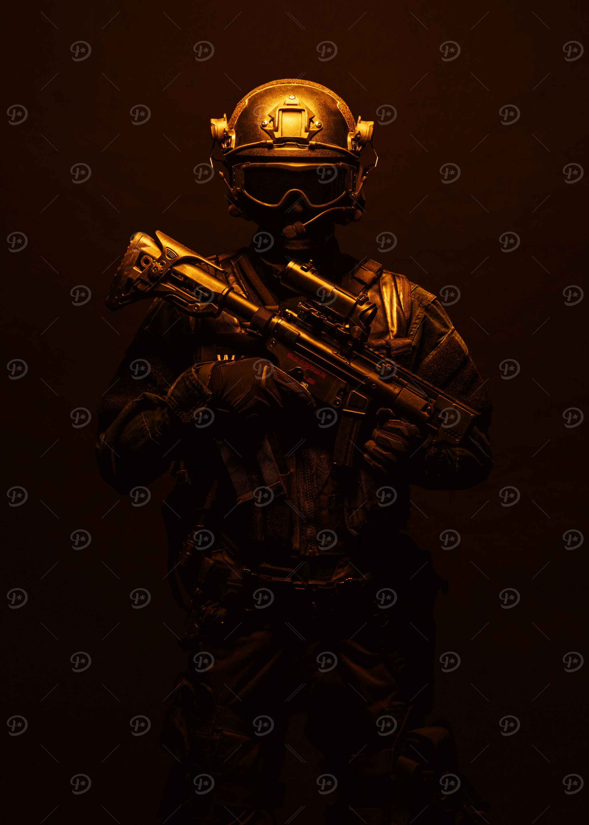 Soldier with Rifle in Dark Setting