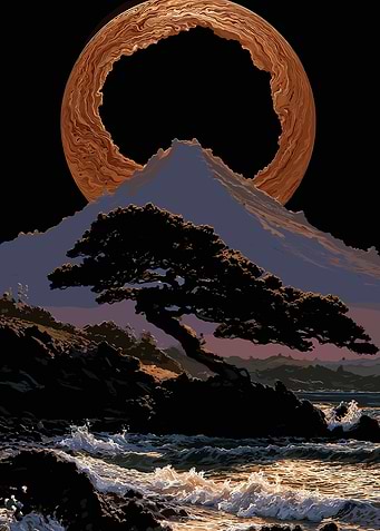 Coastal Landscape with Ringed Celestial Body