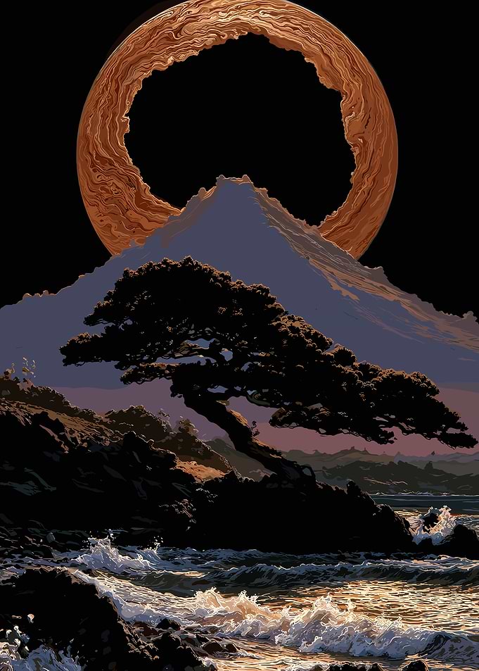 Coastal Landscape with Ringed Celestial Body