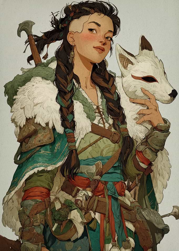Warrior Girl with Fox Mask