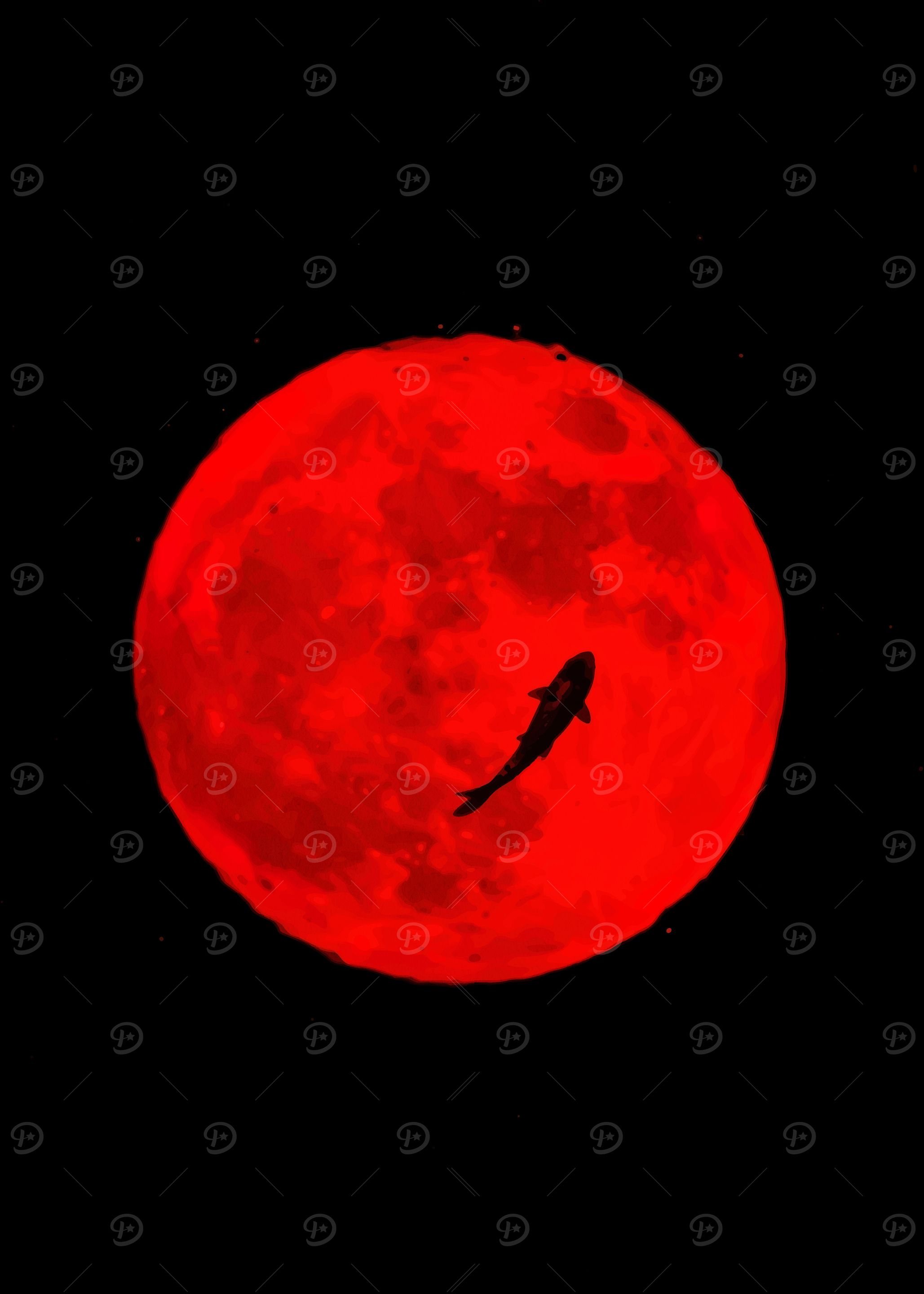 Red Moon Fish Silhouette