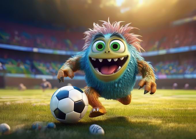 Monster playing soccer in stadium