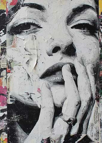 Monochrome Woman Portrait with Collage Elements