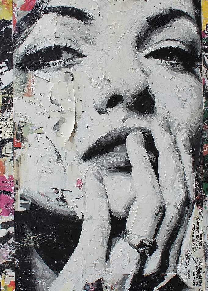Monochrome Woman Portrait with Collage Elements