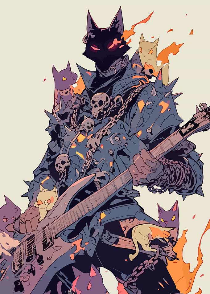 Cat Warrior Playing Guitar