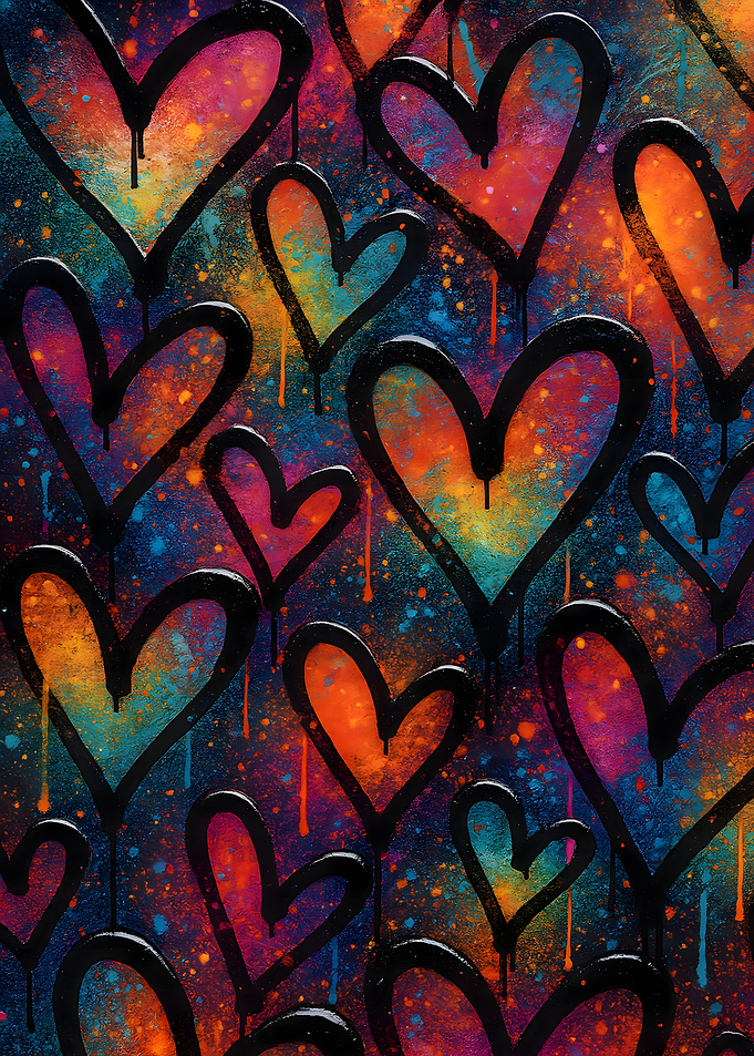 Colorful Hearts Graffiti Art