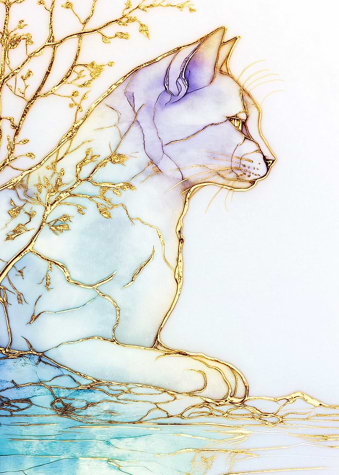 Elegant Cat Art with Golden Accents