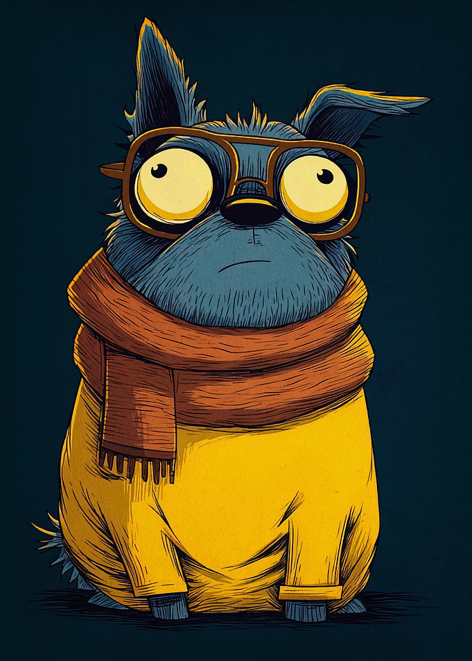 Cartoon Dog with Glasses and Scarf