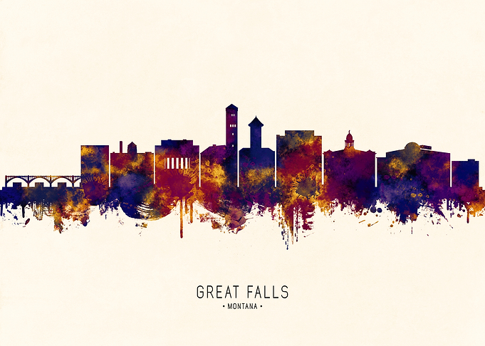 Great Falls Montana Skyline Watercolor