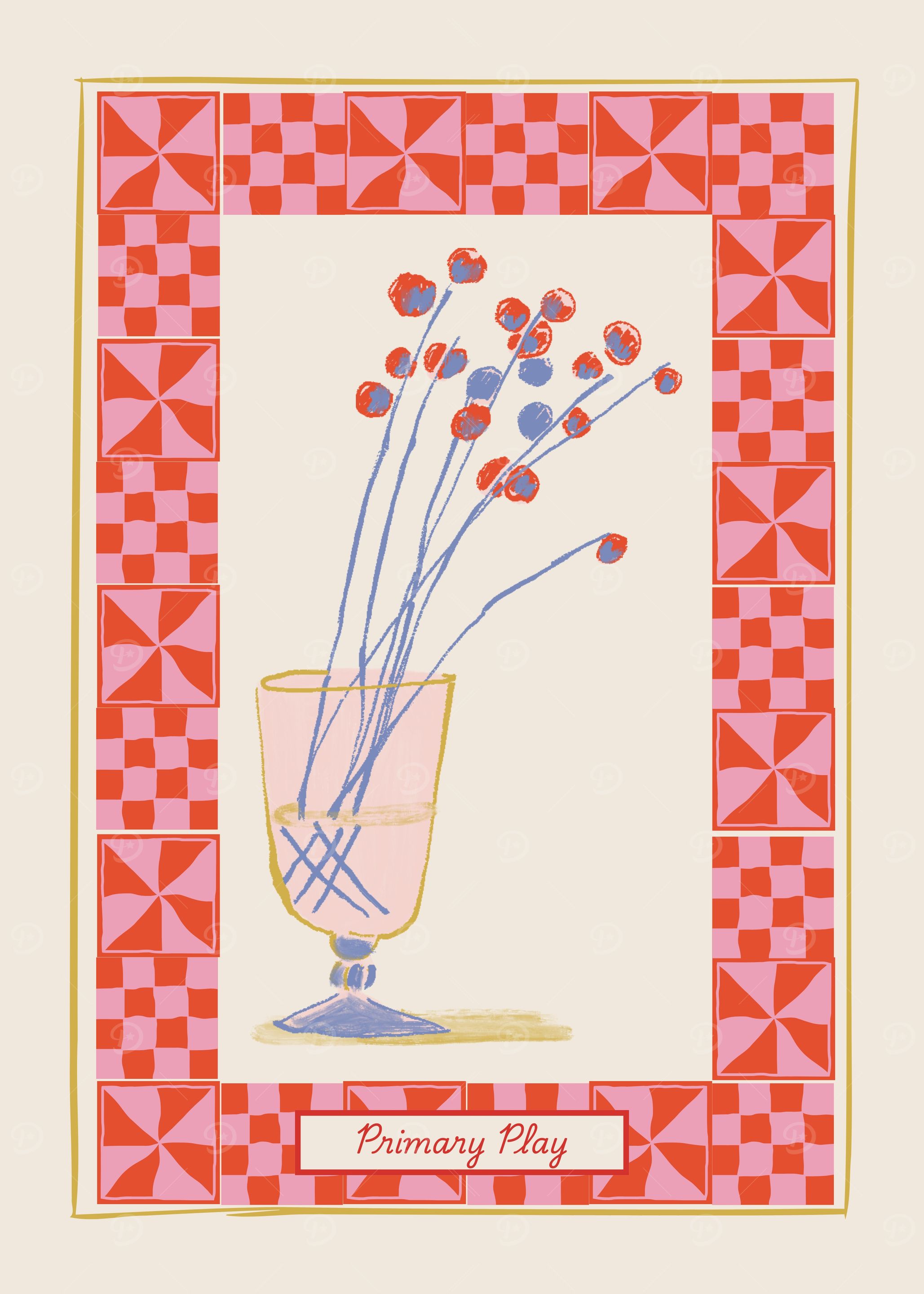 Floral Still Life with Patterned Border