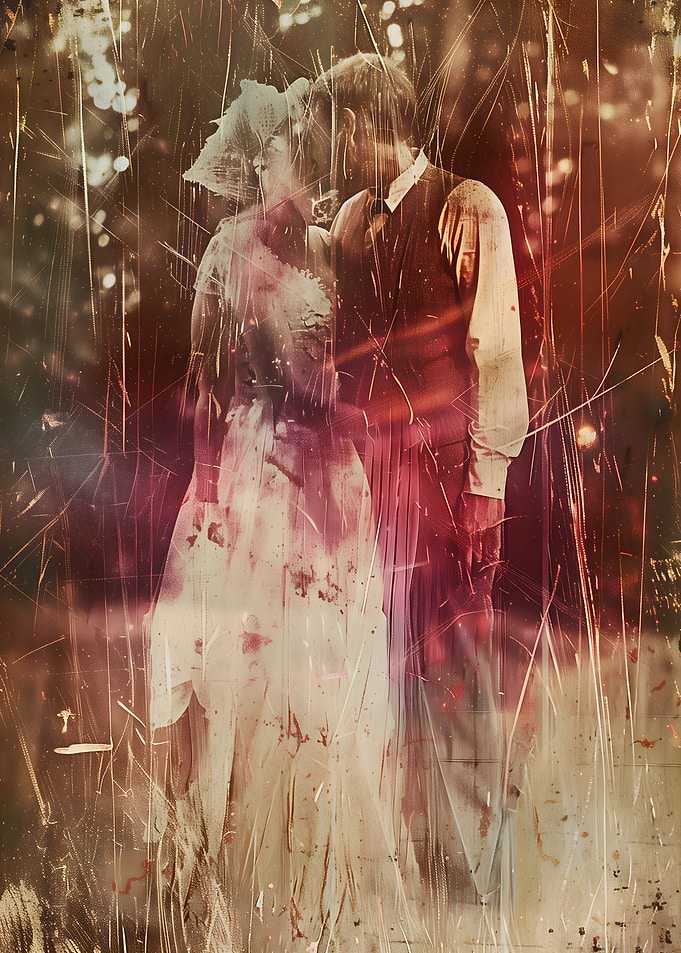 Distressed Vintage Wedding Portrait – Romantic Old Photograph Art Print