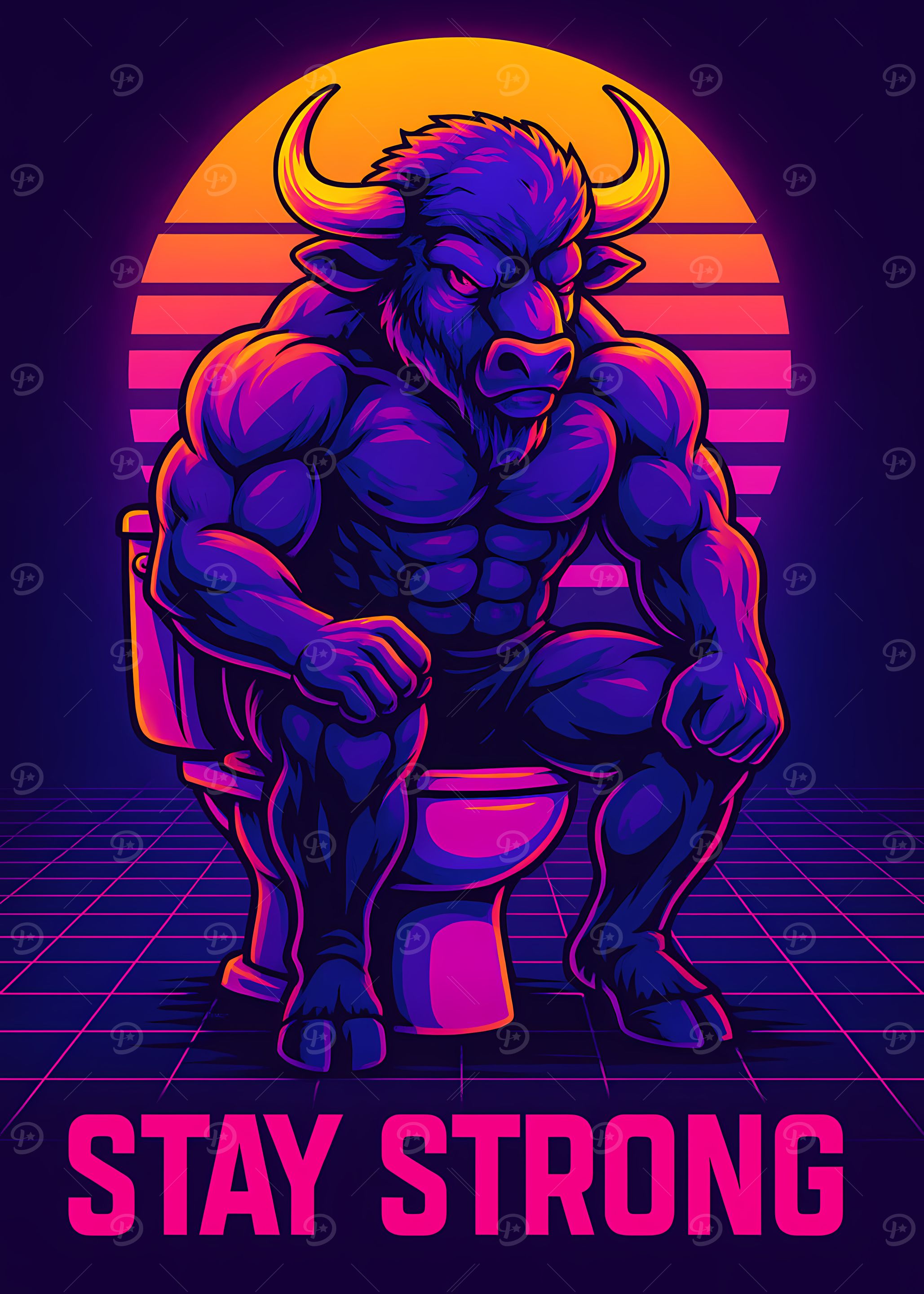 Muscular Bull on Toilet: Stay Strong