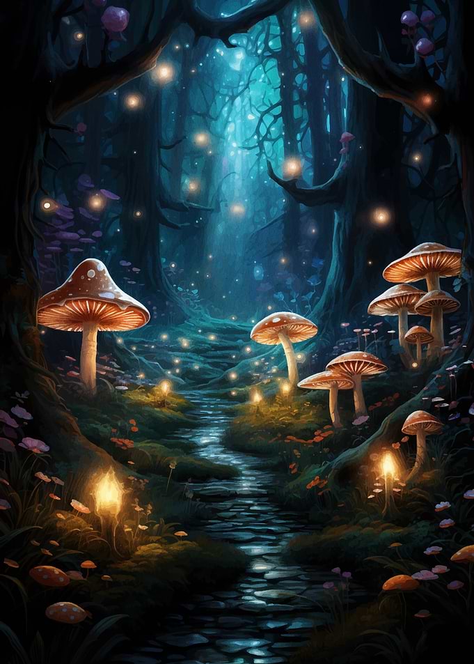 Enchanted Mushroom Forest at Night
