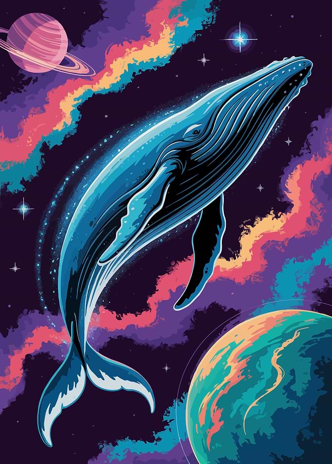 Whale in Space with Planets
