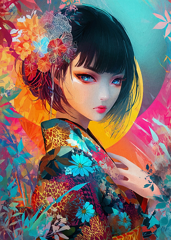Anime Girl in Floral Kimono