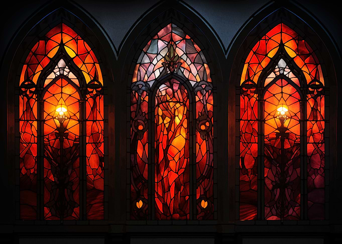 Fiery Stained Glass Window