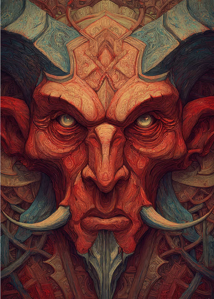 Detailed Demon Face Digital Art
