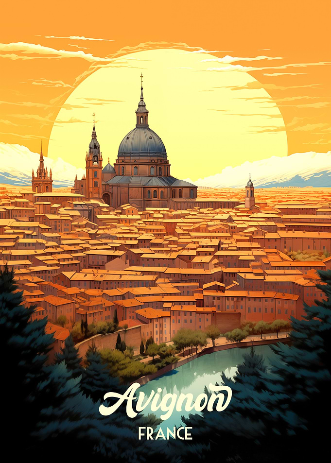 Avignon, France cityscape art print