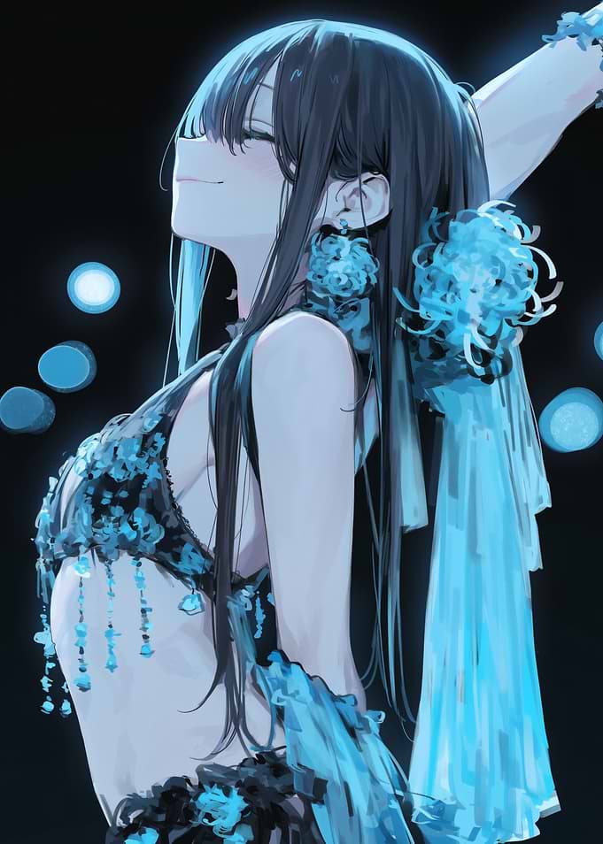 Anime Girl in Blue Dress