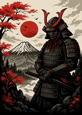 Samurai Warrior with Mountain Backdrop