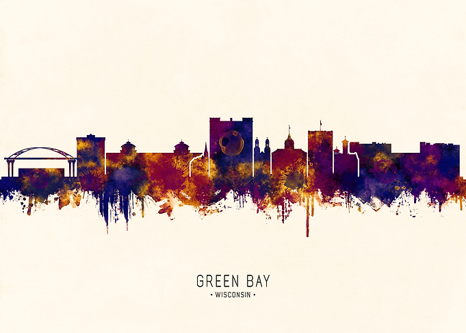 Green Bay Wisconsin Skyline Watercolor
